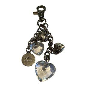 KATHY VAN ZEELAND HEART MIX CRYSTAL SILVER NICKEL KEY FOB BAG CHARM KEYCHAIN TAG